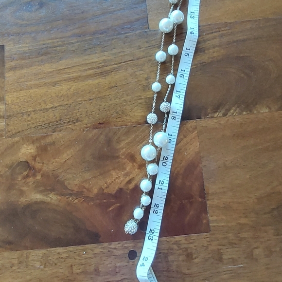 Goldstone faux pearl necklace with rhinestone beads, 23 inches long - Picture 2 of 6